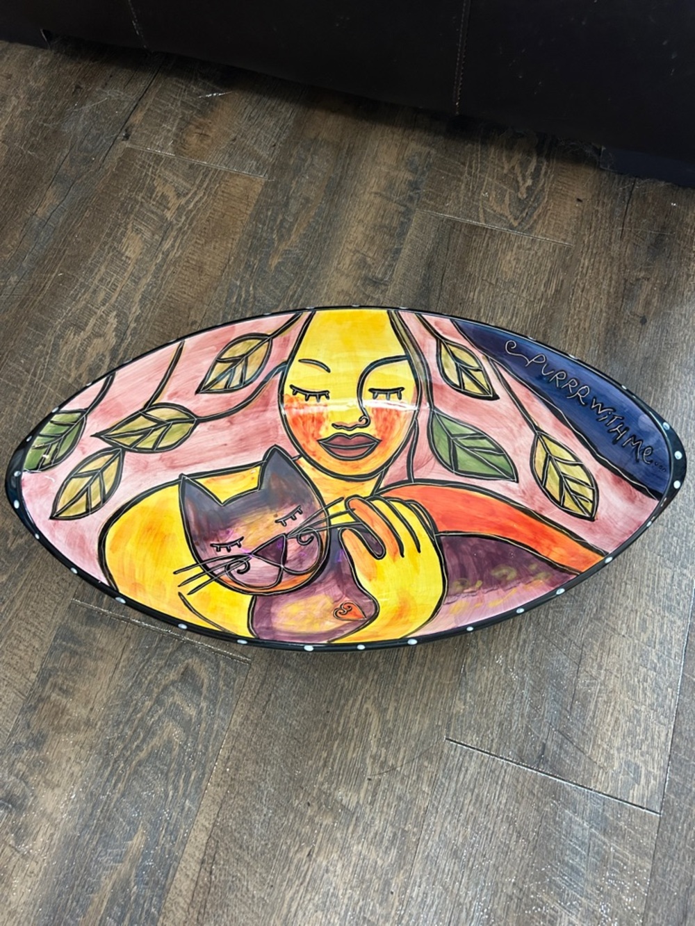 Happy Cat™ by Outi Hand Painted Ceramic Cat "Purr With Me Ceramic Bowl - 20 x 10